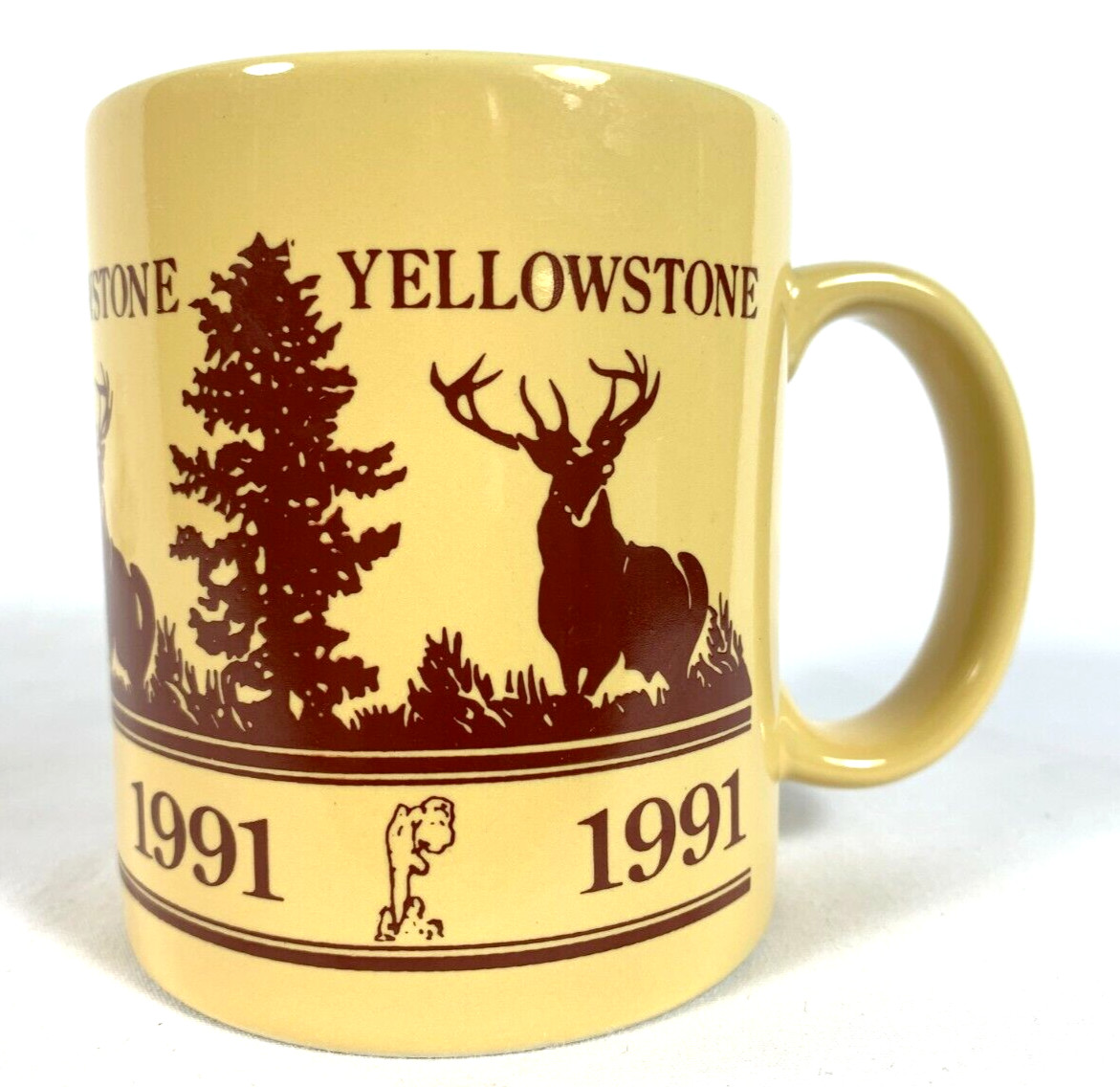 Yellowstone National Park Coffee Mug 1991 Moose Geyser Trees Antlers