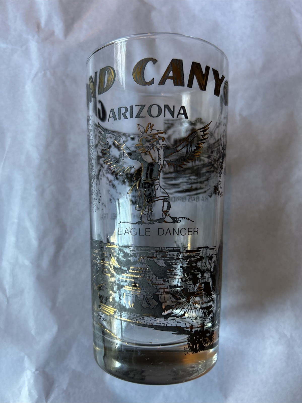 Vintage GRAND CANYON Drinking Glass 22K Gold & Black by Kapan Kent
