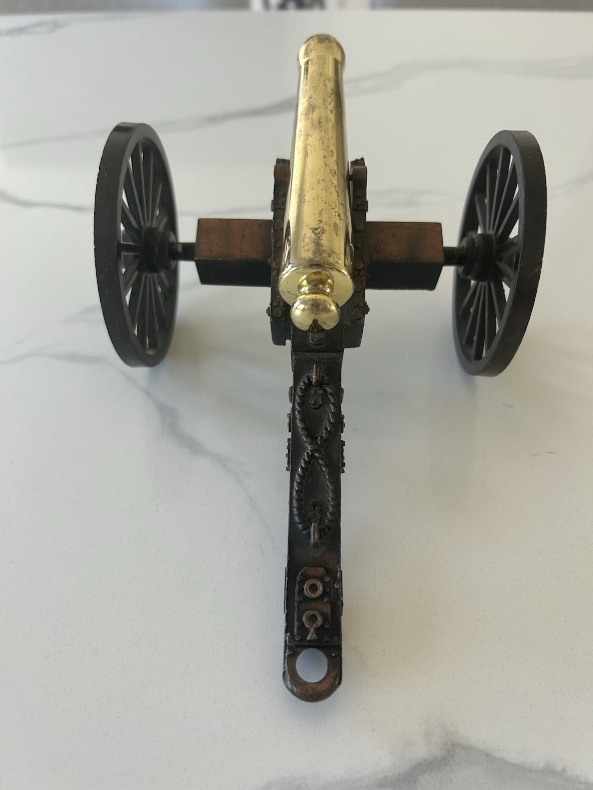 Vtg Miniature Brass ,Cast Iron Cannon Pair Military Replica Civil War Style Deco