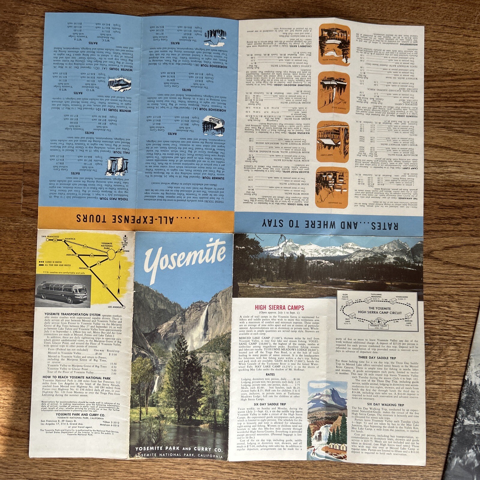 3 Vintage 1952 – Yosemite National Park California – Souvenir Brochures