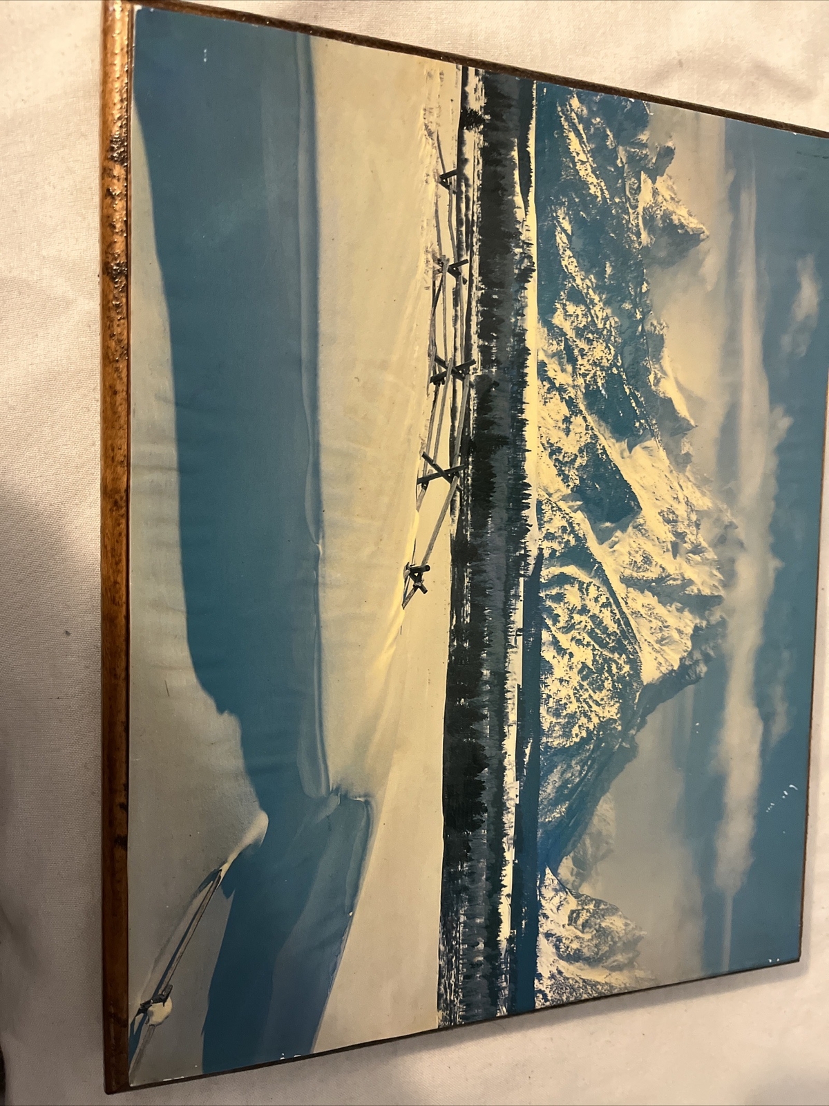 VINTAGE Snowy Mountain Frozen National Park Winter Scene WOODEN WALL PICTURE