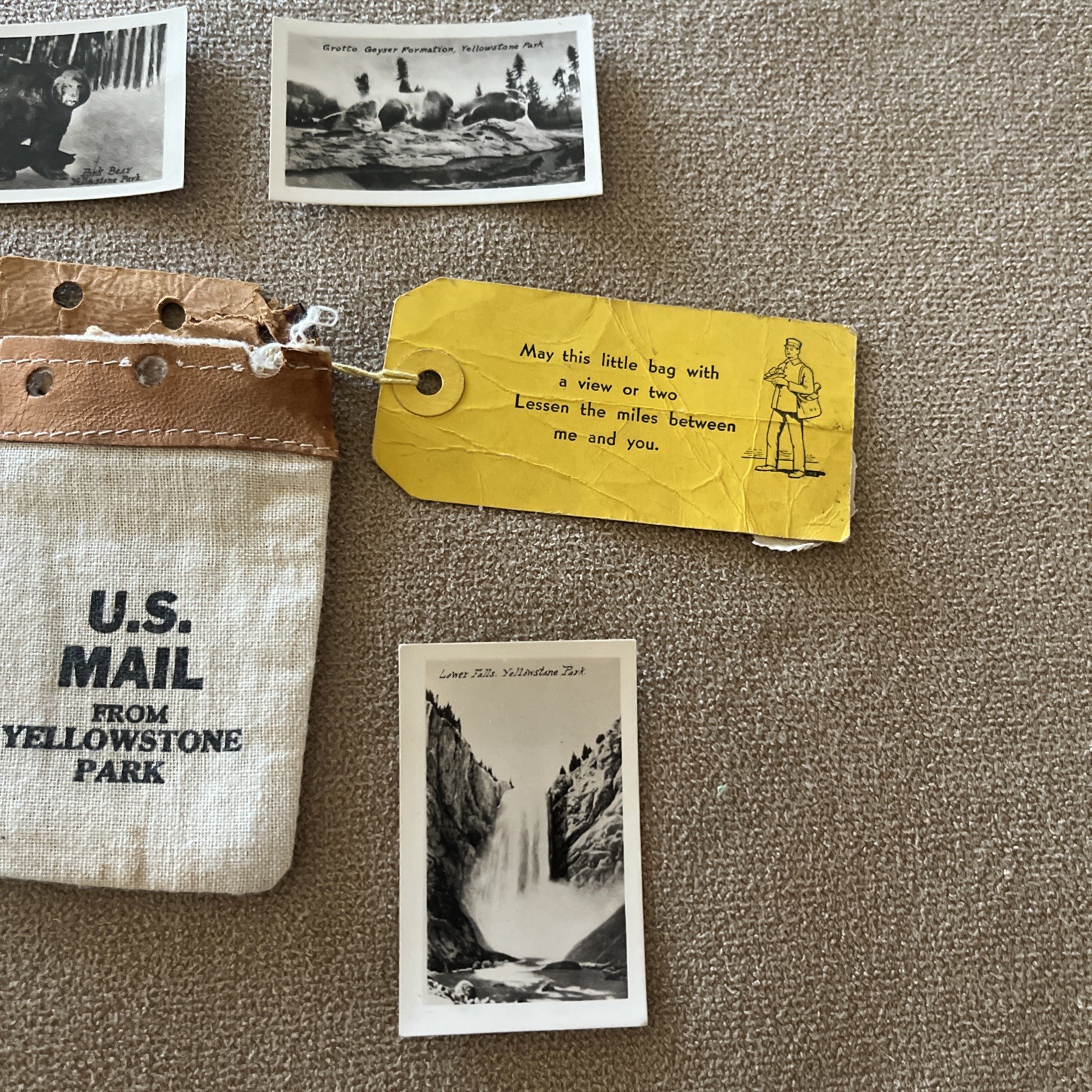 US Mail POUCH From Yellowstone Park With 4 Original Photos And 1 Cent Stamp