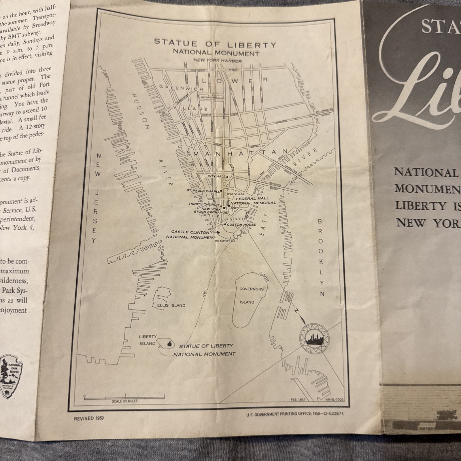 Vintage Statue of Liberty National Monument Brochure Map New York City NYC 1960