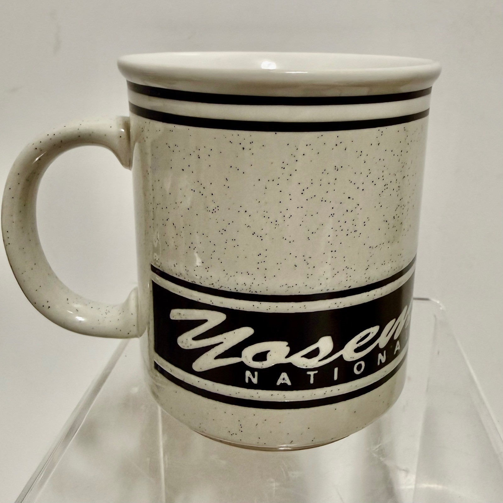 Vintage Yosemite National Park Speckled Coffee Mug Deer Buck Fawn Wildlife Black