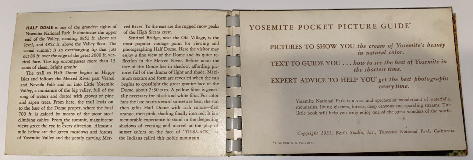 Vintage 1951 Yosemite Pocket Picture Guide Best’s Studio UNPOSTED Ansel Adams