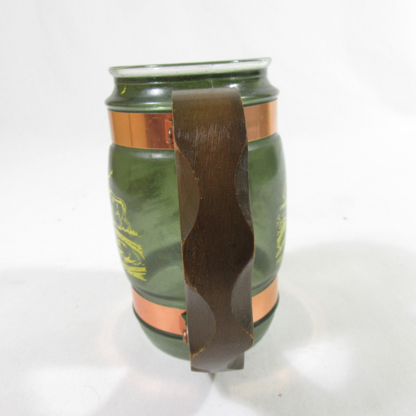 1970s Siesta Ware Souvenir Yellowstone National Park Rare Green Glass Mug w Wood