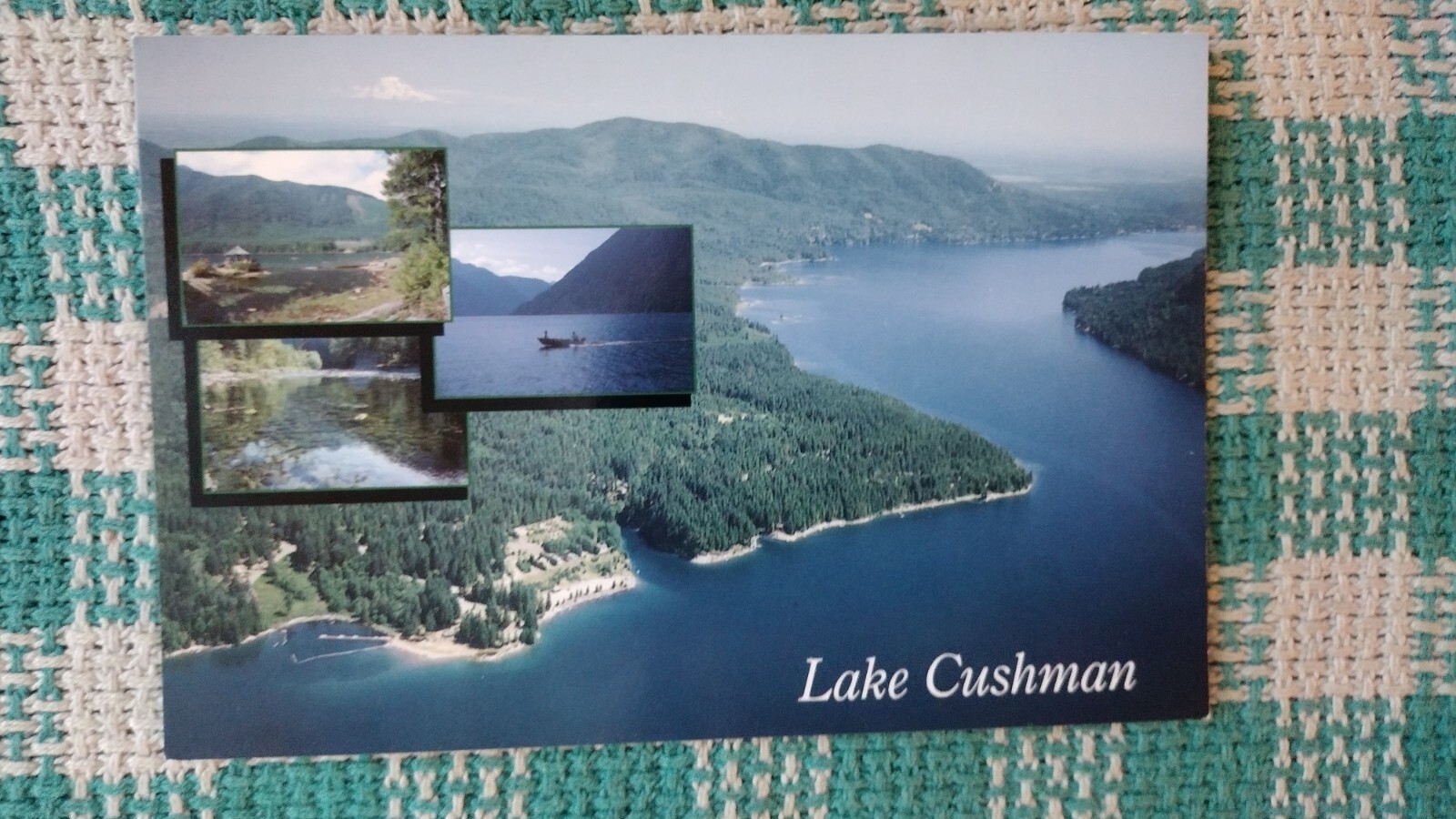 beautiful post card AERIAL VIEW OVERLOOKING LAKE CUSHMAN WASHINGTON