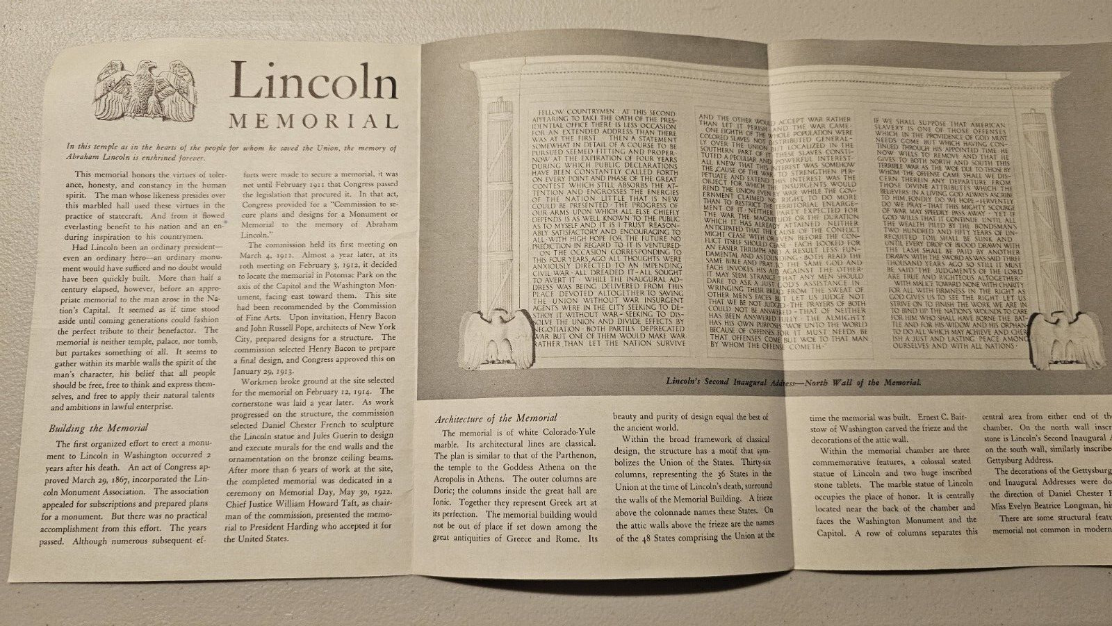 Official 1961 National Park Service LINCOLN MEMORIAL Pamphlet Washington D.C.