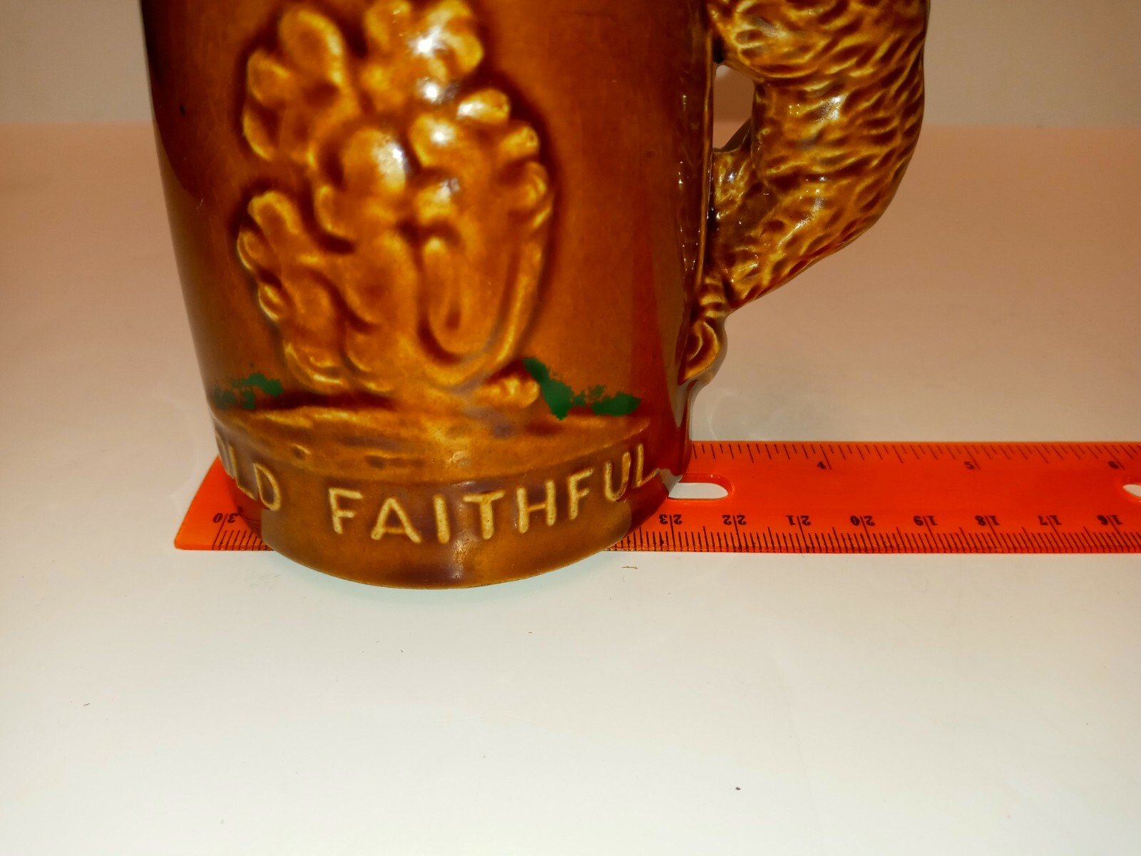 Vtg Souvenir Yellowstone Park Old Faithful Brown Bear Coffee Mug Bear Handle