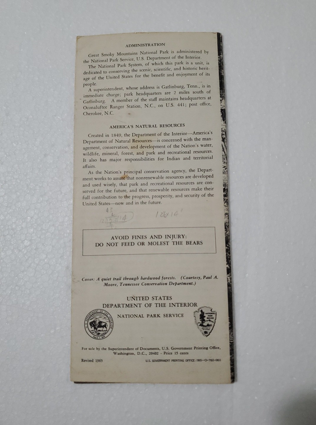 Rare Vintage Great Smoky Mountains National Park 1965 Illustrated Guide Brochure