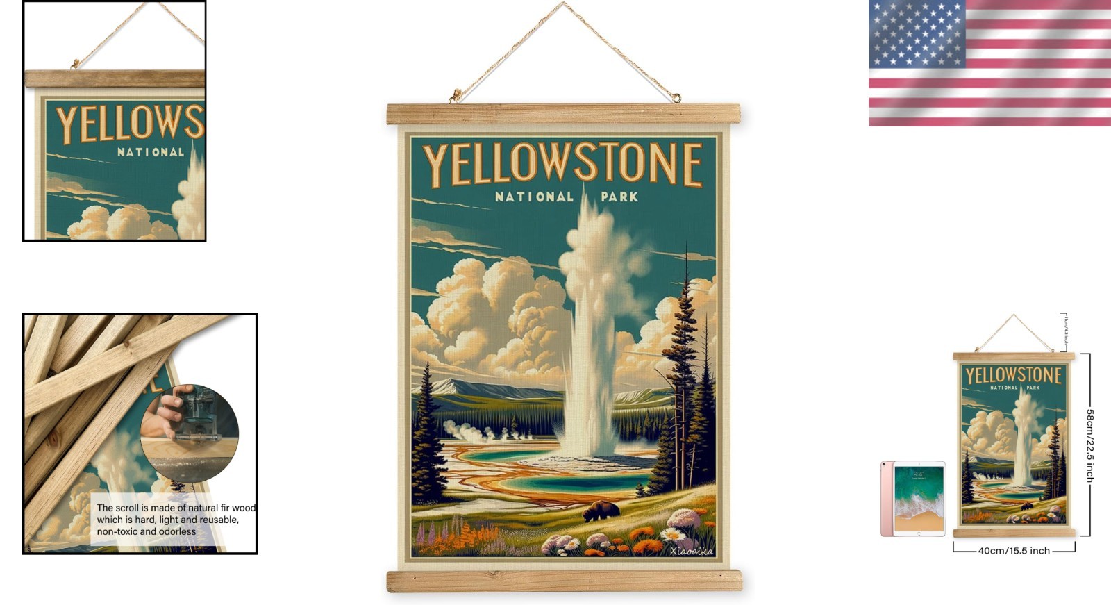 Vintage Yellowstone National Park Poster Framed for Home Elegance – 16×23 Inches