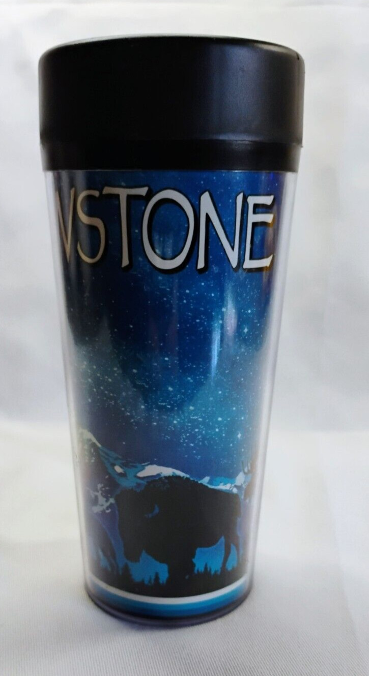 Yellowstone National Park Souvenir Travel Cup Wolf Elk Bear Bison Starry Night