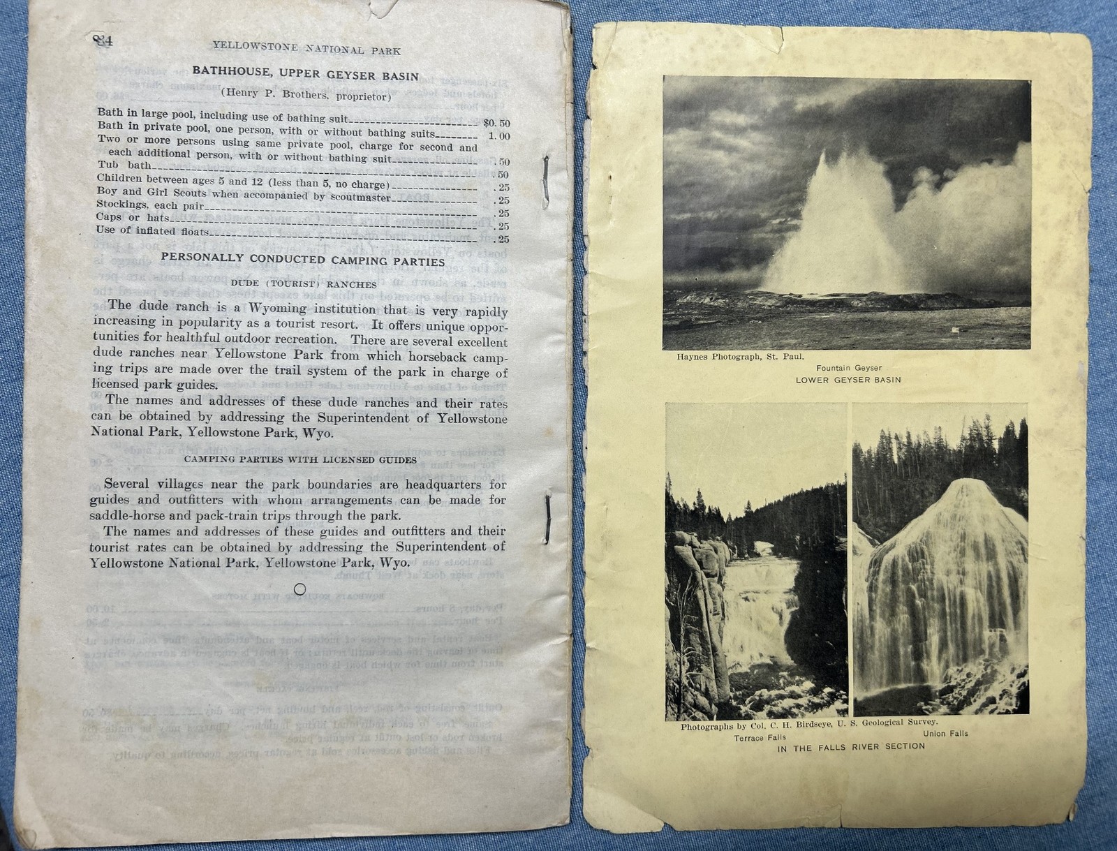 1928 Yellowstone National Park Guide Fold-out Map Tourists Descriptions & Rules
