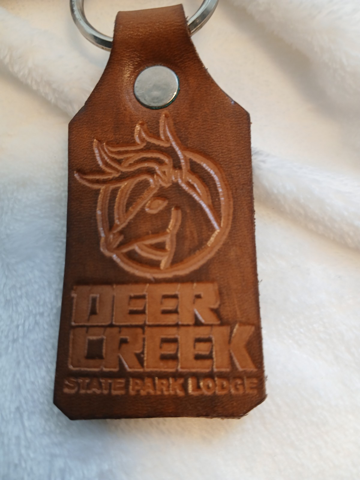 DEER PARK LODGE, OHIO souvenir embossed Leather Keyring w-Buckhead Logo 4inch