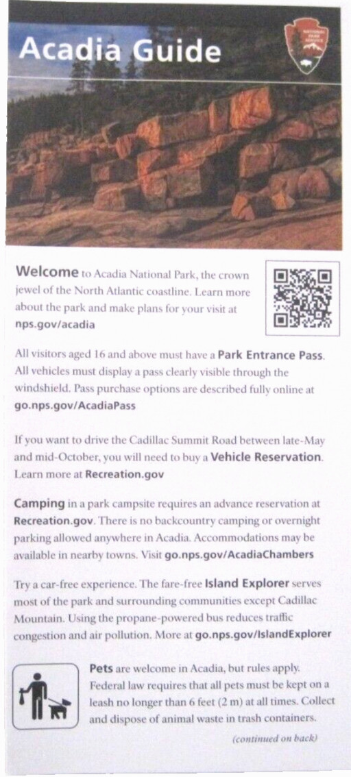 Acadia National Park Maine Park Service Guide Unigrid Brochure Map