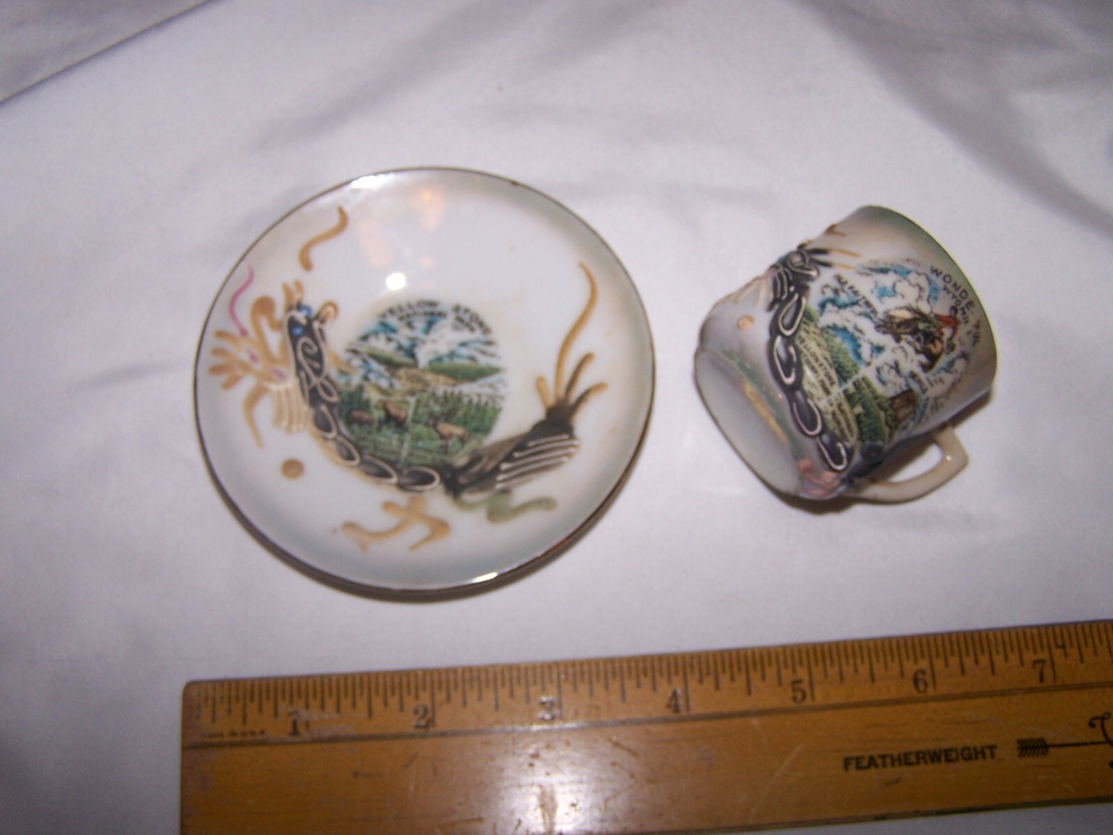Vintage WYOMING YELLOWSTONE NATIONAL PARK Souvenir Small Cup & Saucer JAPAN