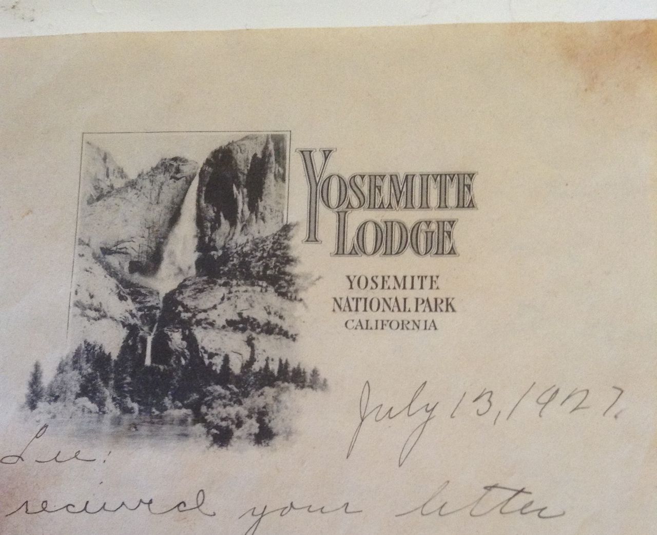 ANTIQUE LETTERHEAD YOSEMITE LODGE