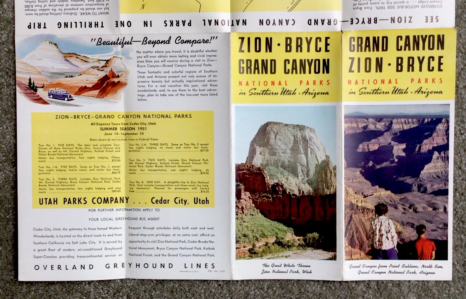 1951 Travel Tourist Brochure Zion Bryce Grand Canyon National Parks With Map