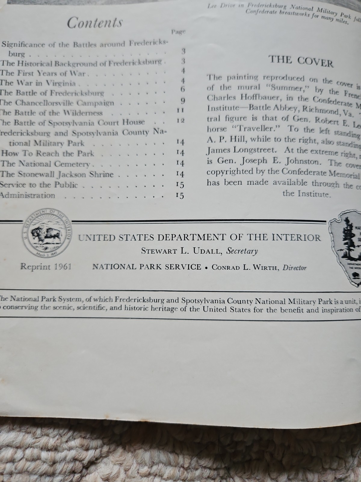 1961 Vntg Pamphlet Of Fredericksburg & Spotsylvania County Nationa Military Park