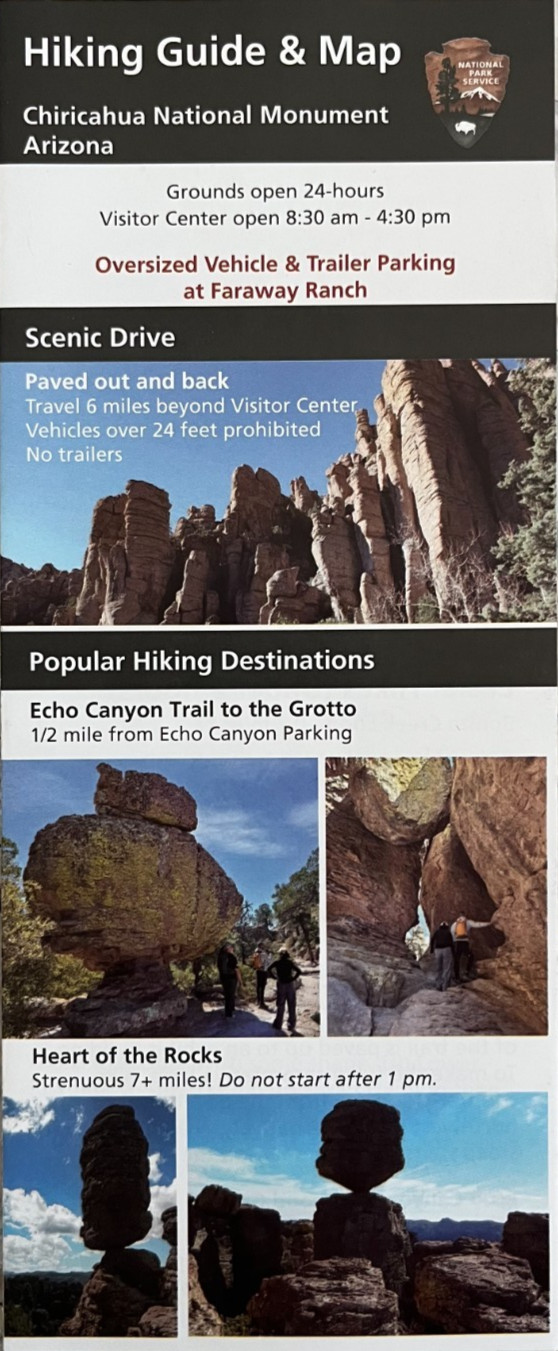 HIKING GUIDE & MAP – CHIRICAHUA NM – AZ NATIONAL PARK SERVICE UNIGRID BROCHURE