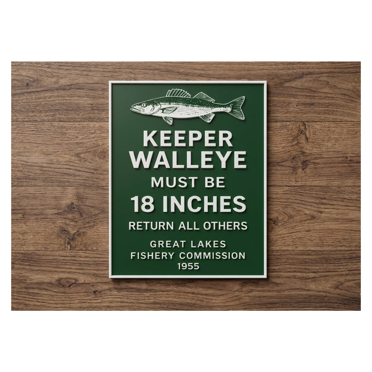 Great Lakes Fishery Commission Sign Keeper Walleye 18 Inches Game Hunt Fish DNR