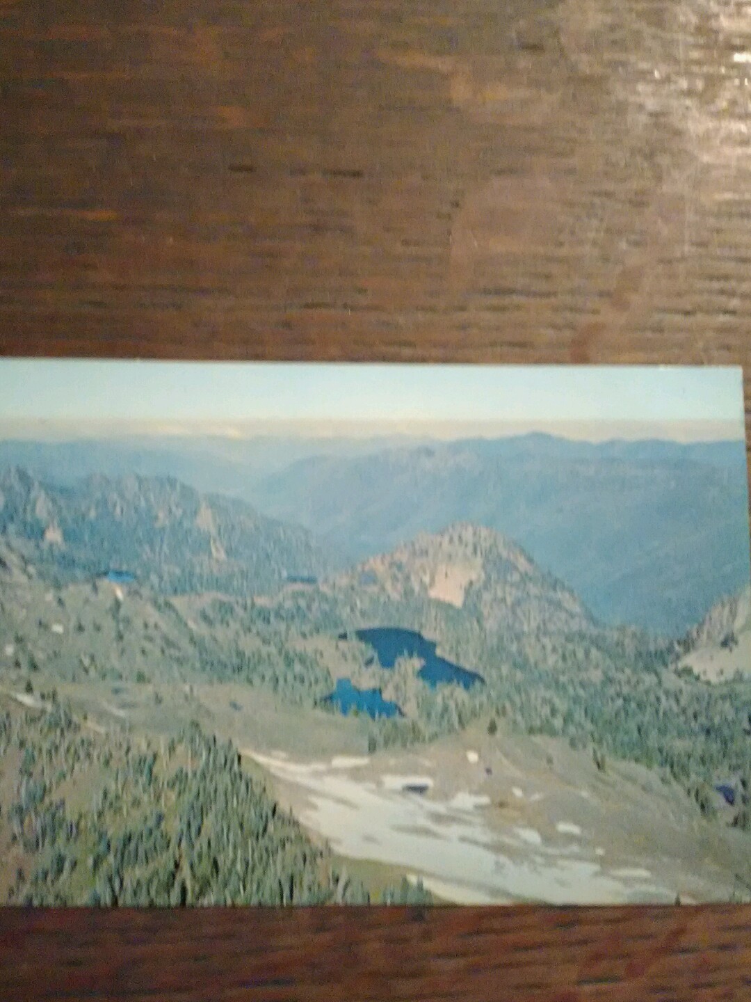 AIR SHOT VINTAGE POST CARD SEVEN LAKES BASIN OLYMPIC NATIONAL PARK WASHINGTON