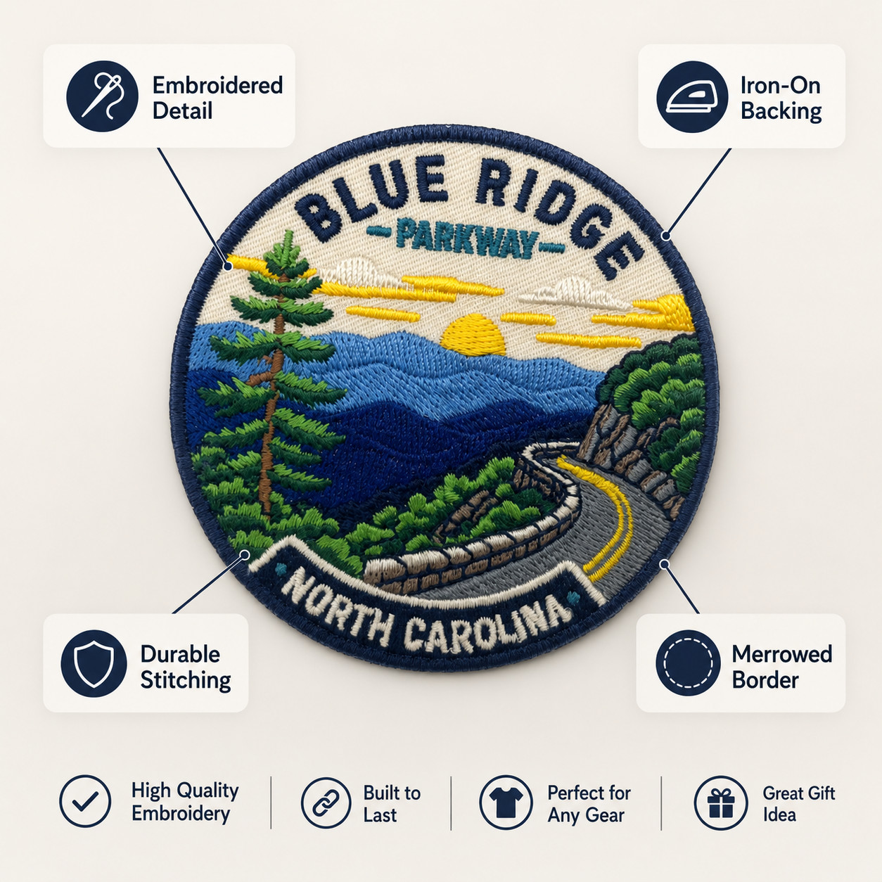 Blue Ridge Parkway Patch North Carolina 3″ Embroidered Iron On Travel Badge