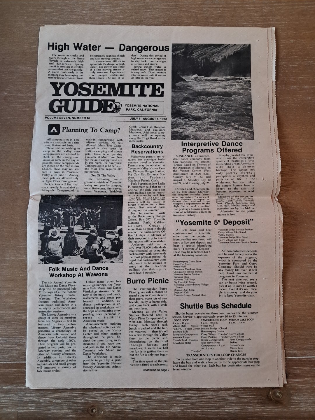 Yosemite Guide National Park California 1978 Broadsheet Newspaper