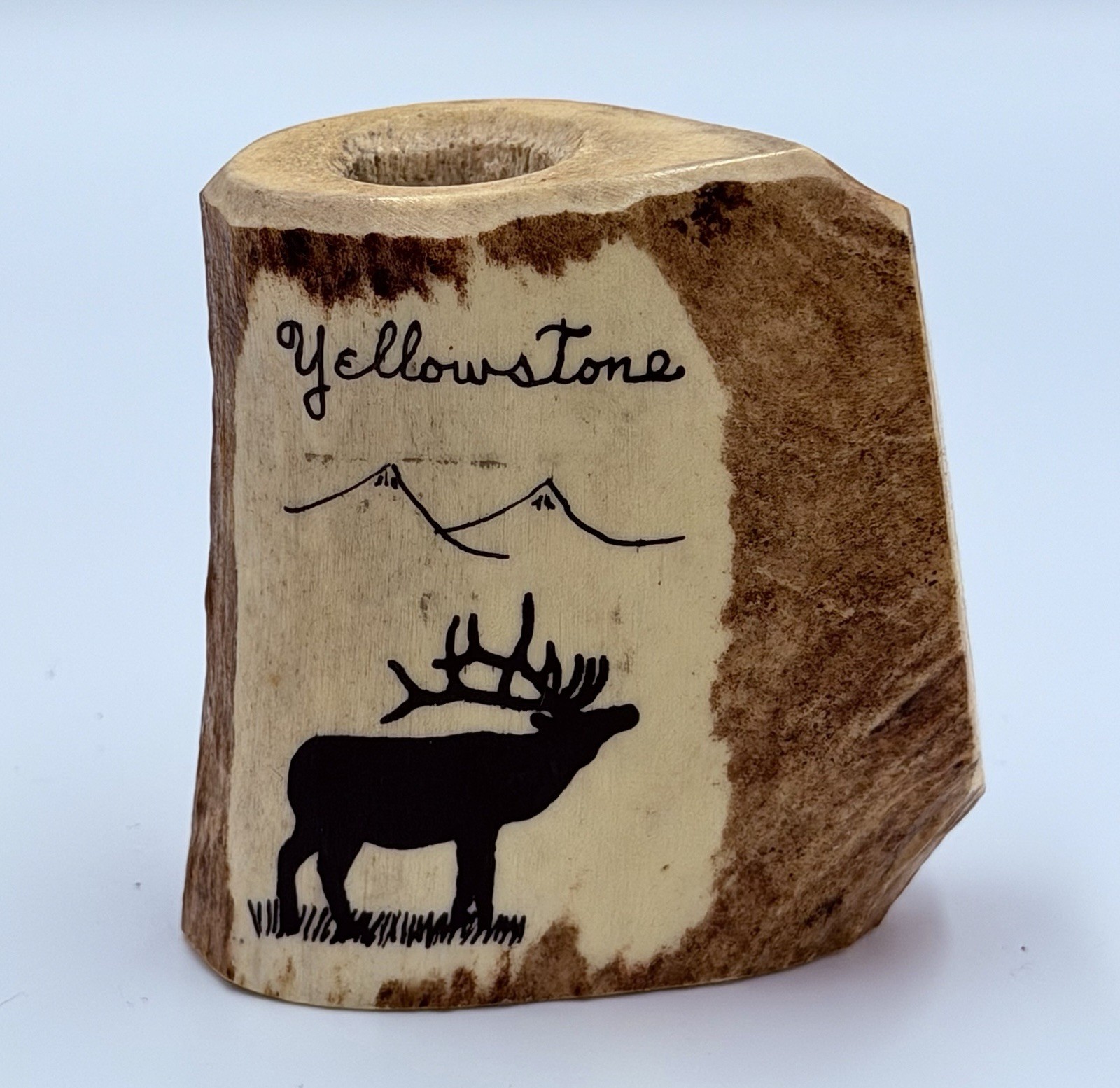 Vintage Yellowstone National Park Elk Antler Souvenir Pen Holder Small 2 1/2″