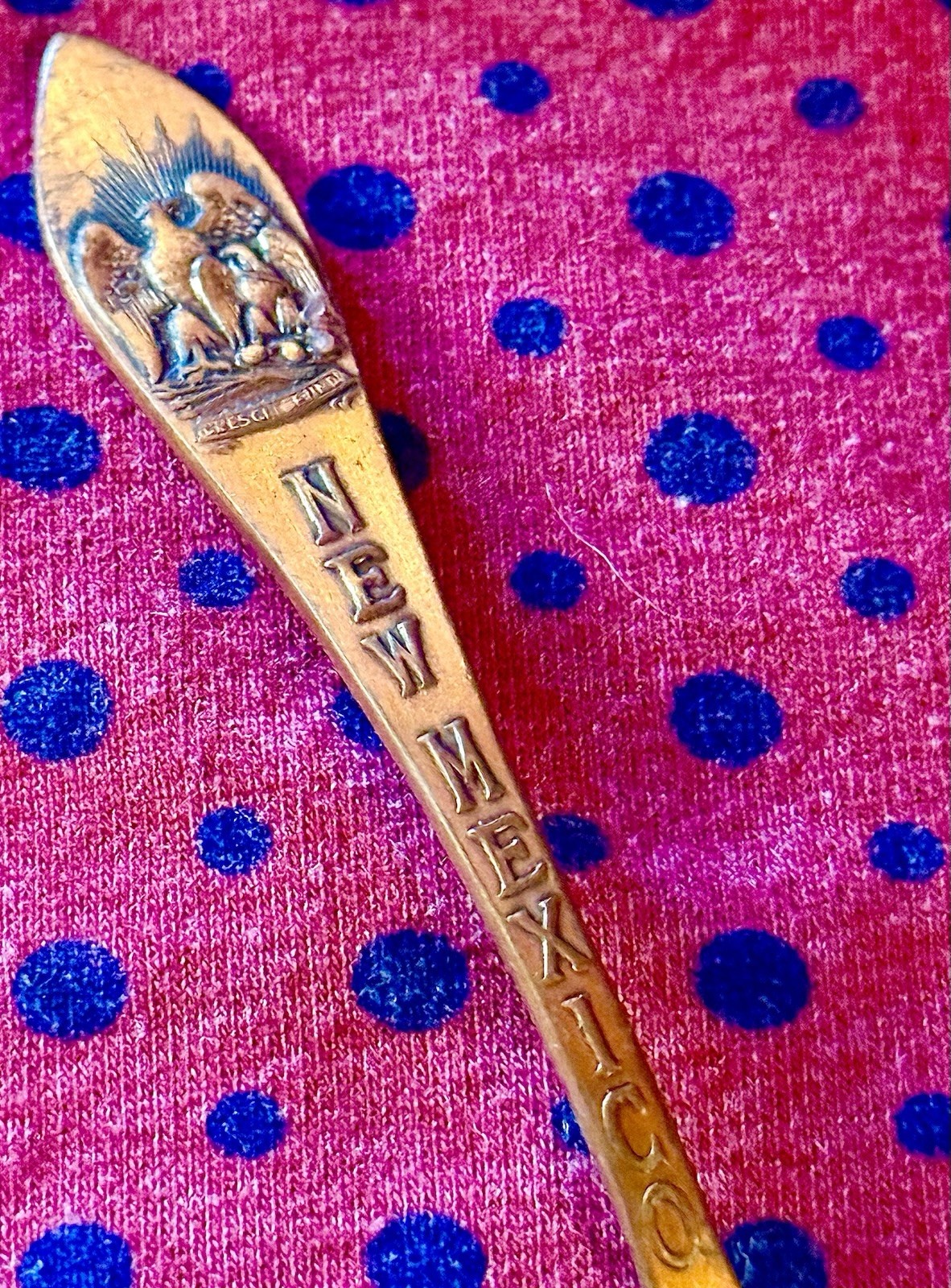 Vintage Solid Copper Souvenir Spoon New Mexico Sunshine Eagle 3 1/2” Inch