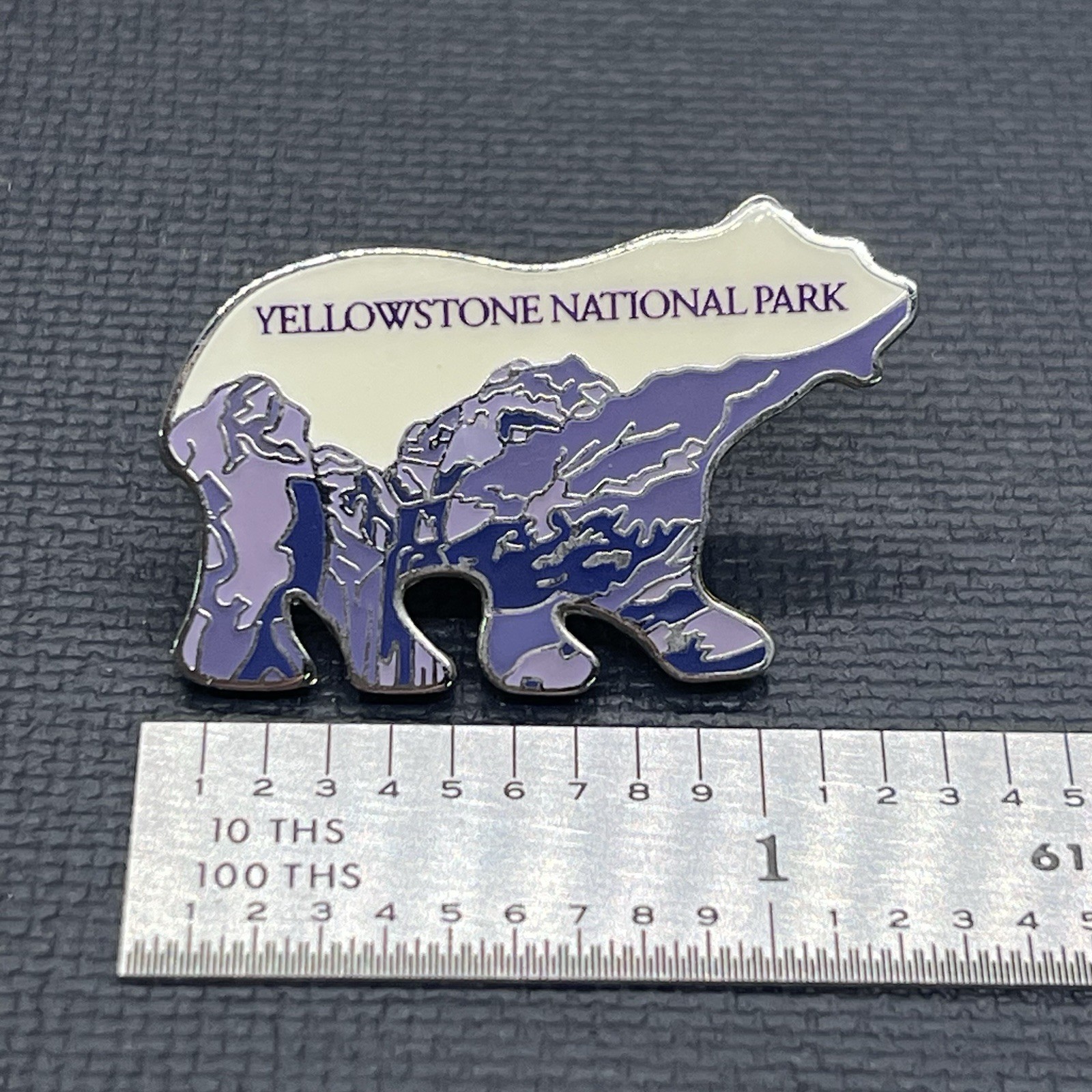 Rare Vintage Yellowstone NP Souvenir Travel Pin Badge Bear Purple White