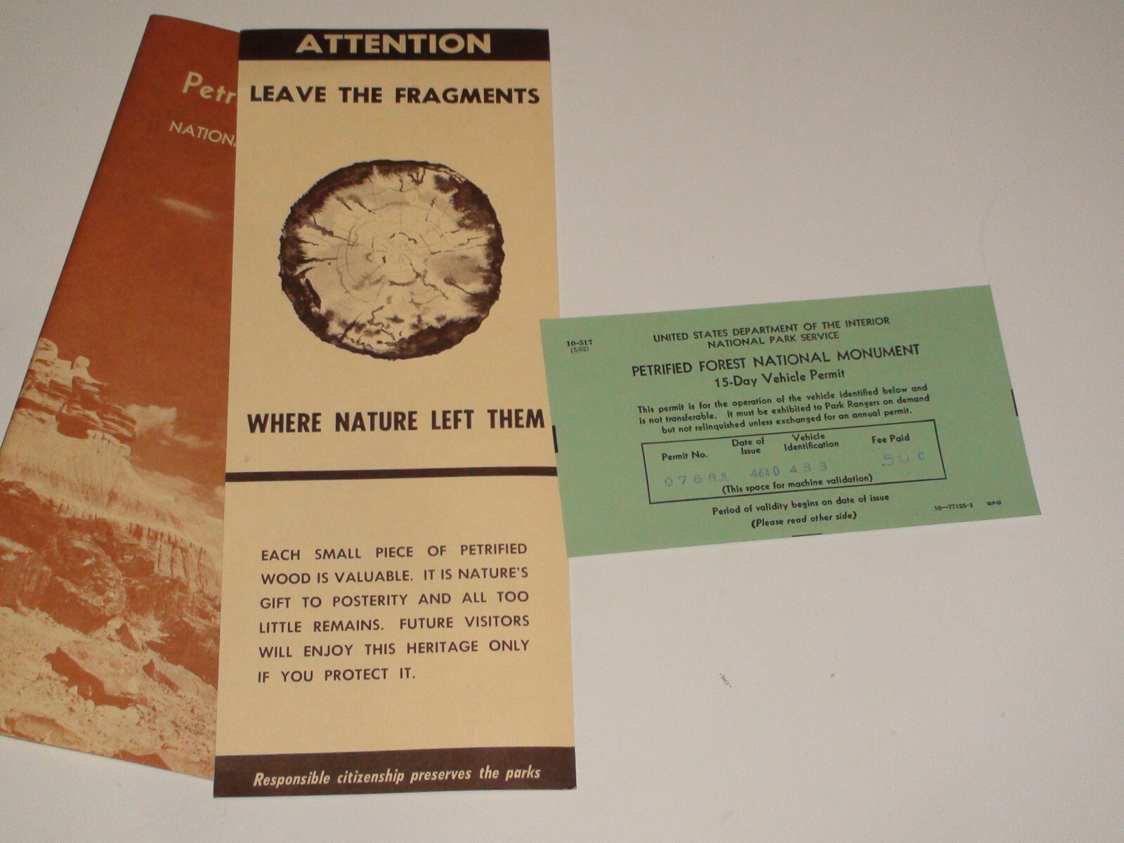 1963 Petrified Forest National Park Arizona Brochure w/ stamped 15 day permit