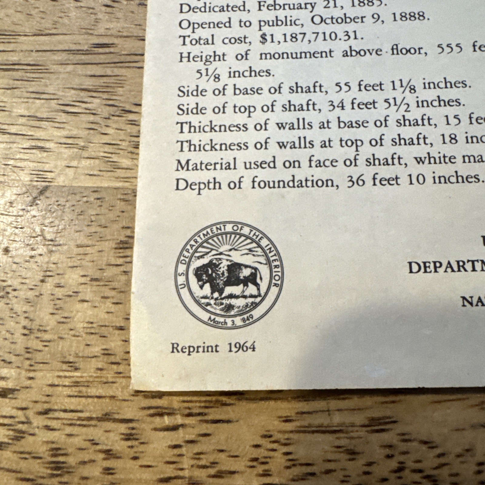 1964 Washington Monument Washington DC Travel Brochure National Park Vintage