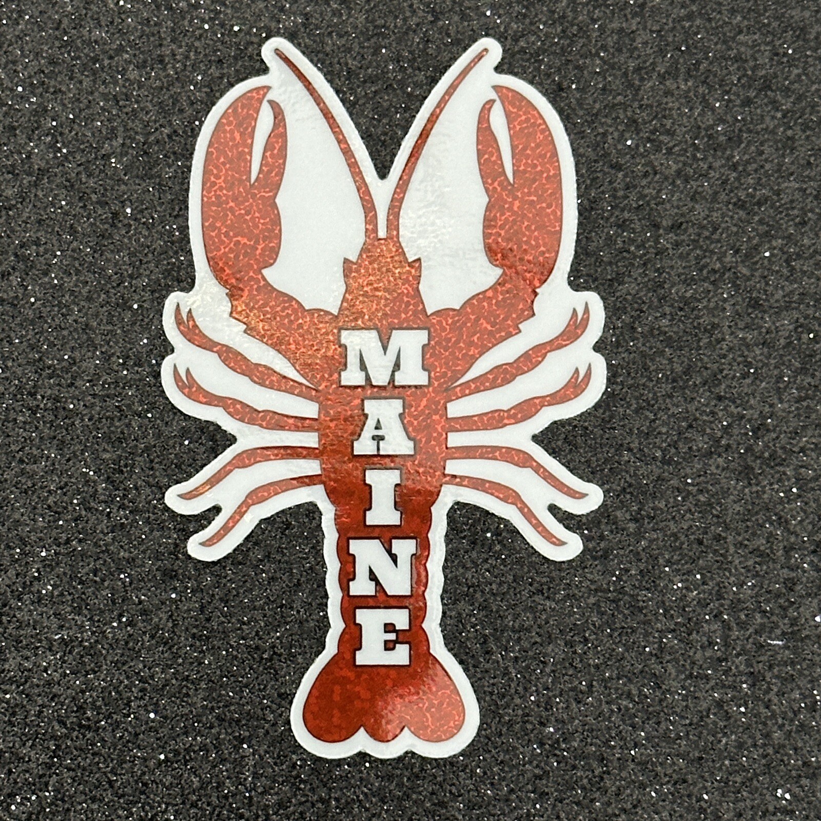 Maine Lobster Weatherproof Vinyl Sticker- Red Glitter