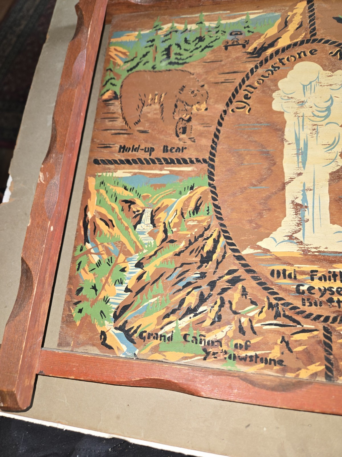 Vintage Yellowstone National Park Wood Souvenir Serving Tray/Wall Hanging 14×12