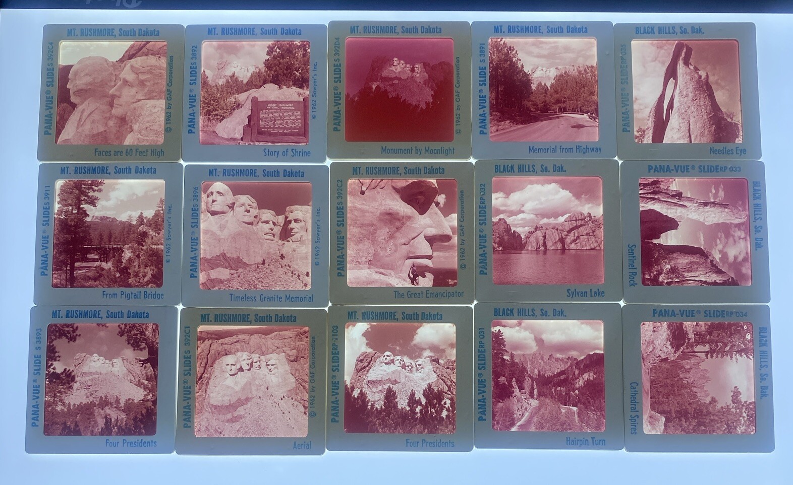 Lot of 15 Vintage MT RUSHMORE BLACK HILLS Pana-Vue Slide 35mm National Park 1962