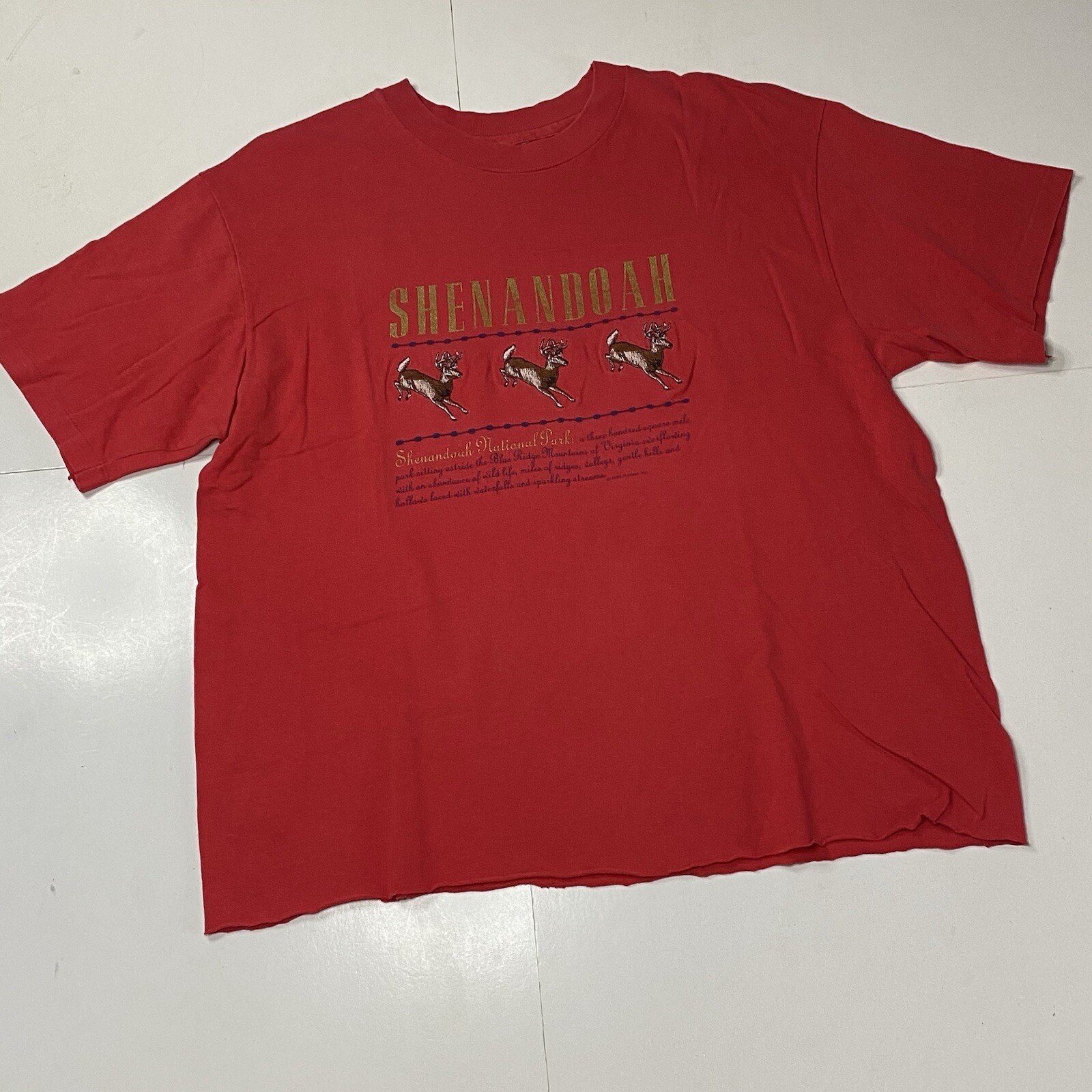 Vintage 90s T Shirt Shenandoah National Park Embroidered Deer Cut Off Grunge