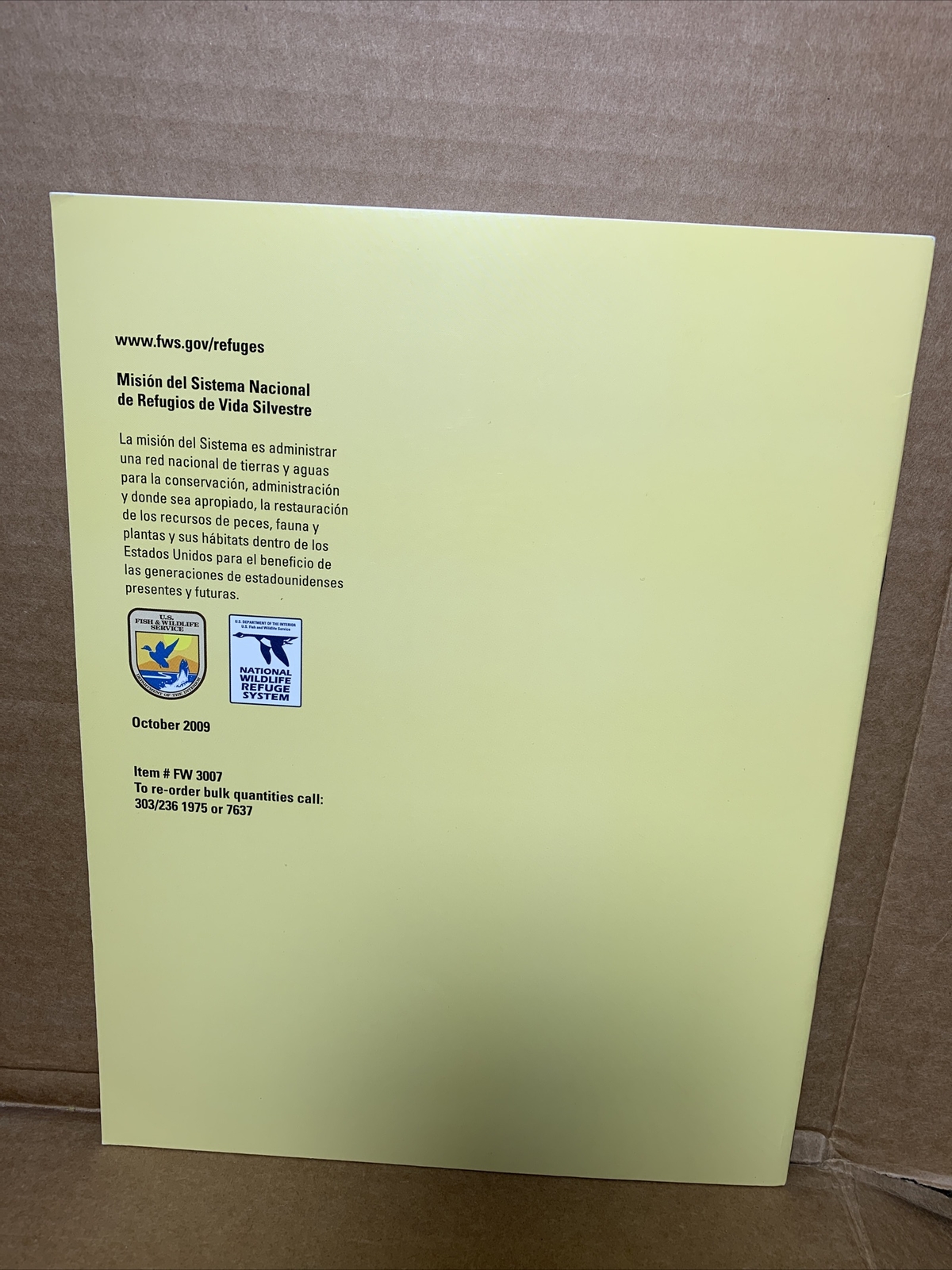 Oct 2009 US Fish & Wildlife Service COLORING BOOK SPANISH – NEW / UNUSED