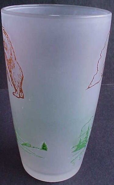 Vintage Yellowstone National Park & Wyoming Old Faithful Tetons Frosted Glass