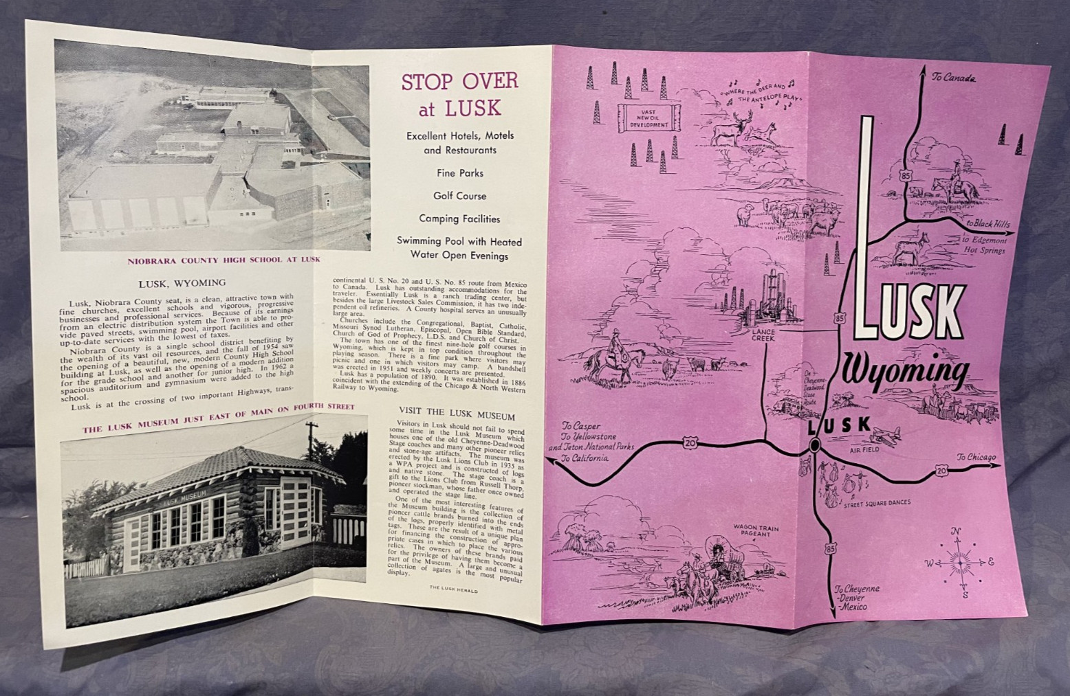 Lusk Wyoming fold out travel brochure