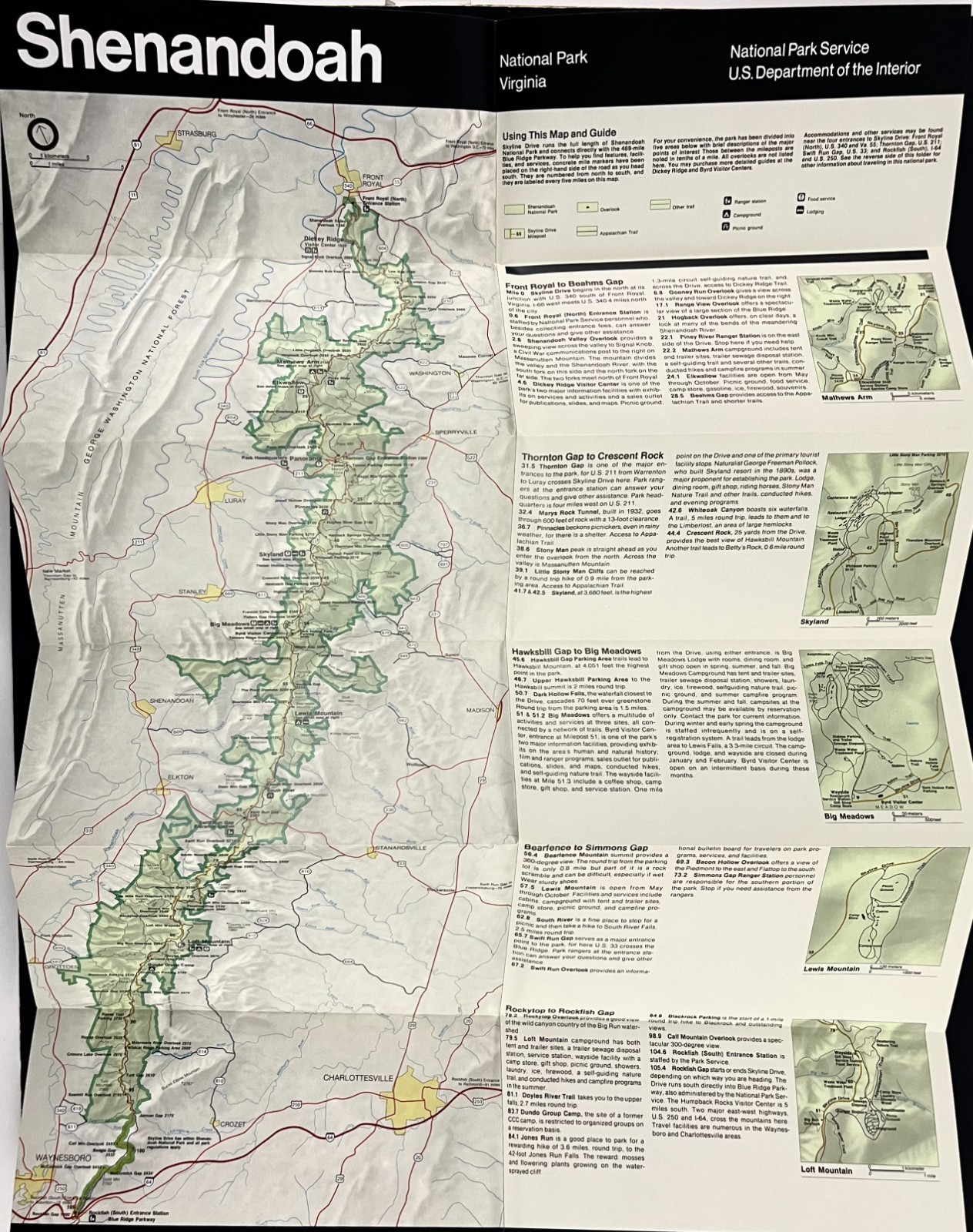 1993 Shenandoah VA Official National Park Service Guide Vintage Travel Brochure
