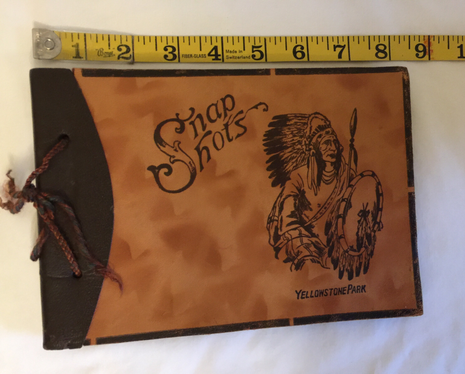 Yellowstone Park Leather Front Snap Shots Unused Paper Pages Vintage Album Book