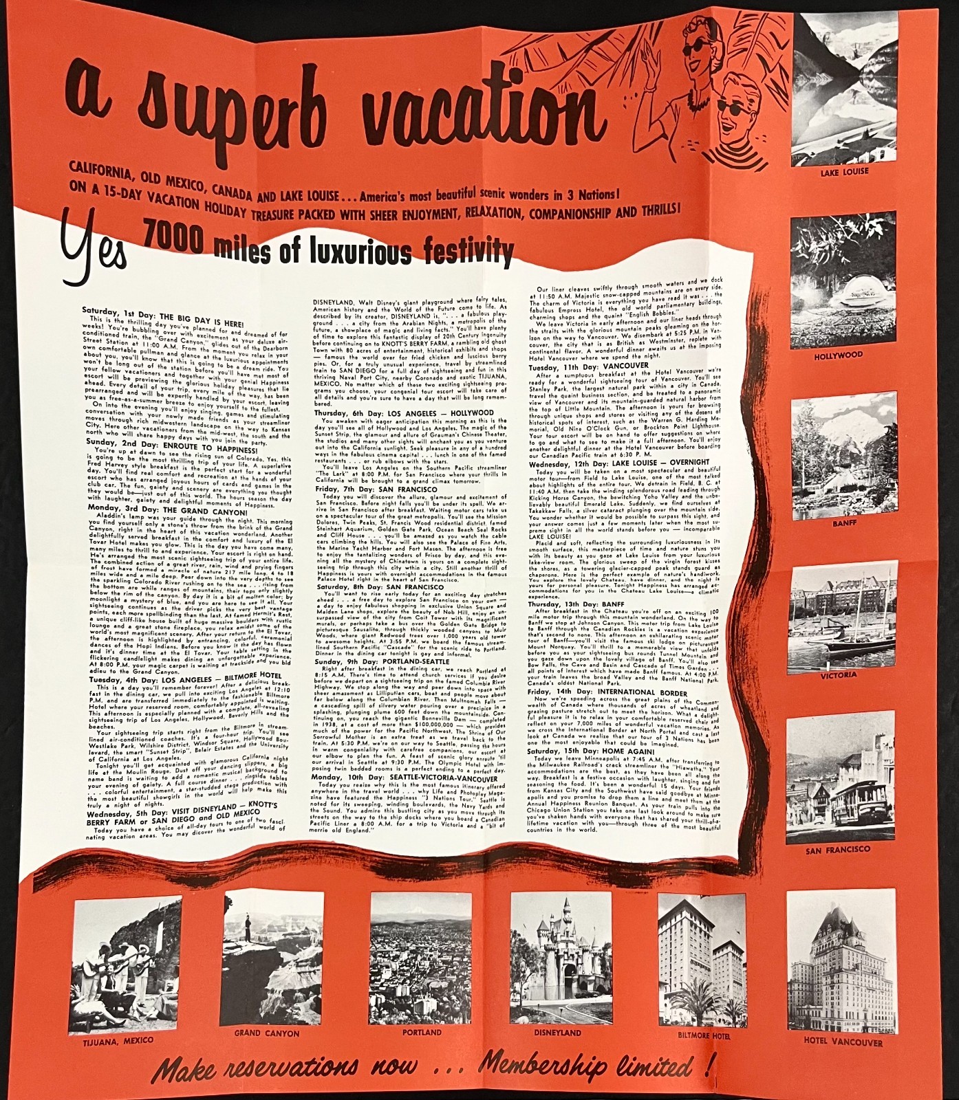 1959 Happiness Tours 3 Nations First Class Pullman US MX CAN VTG Travel Brochure