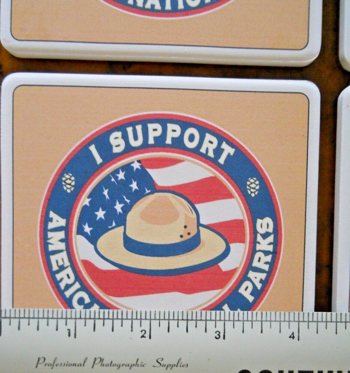 I SUPPORT AMERICA’S NATIONAL PARKS ART-STONE DRINK COASTER SET OF 4 (NEW IN BOX)