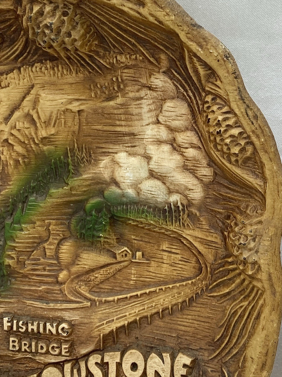 Vtg TACO Yellowstone Park Souvenir Wall Hanging Plaque Art Old Faithful 10×12”