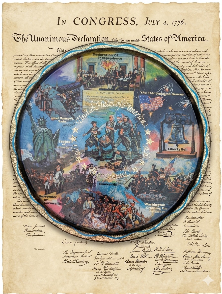 Vintage 1976 US Bicentennial Tin Tray Spirit of 76 Americana Commemorative