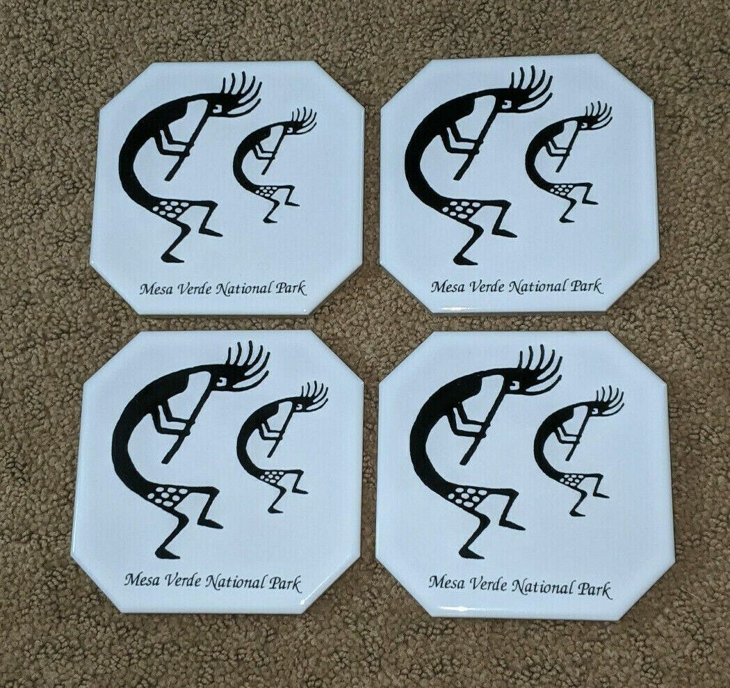 Mesa Verde National Park Set Of 4 Ceramic Coasters White & Black Souvenir RARE