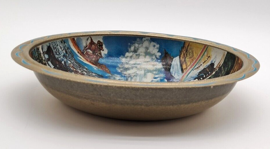 VTG Yellowstone National Park Colorful Souvenir Tin Metal Bowl Ken Haag 1960s