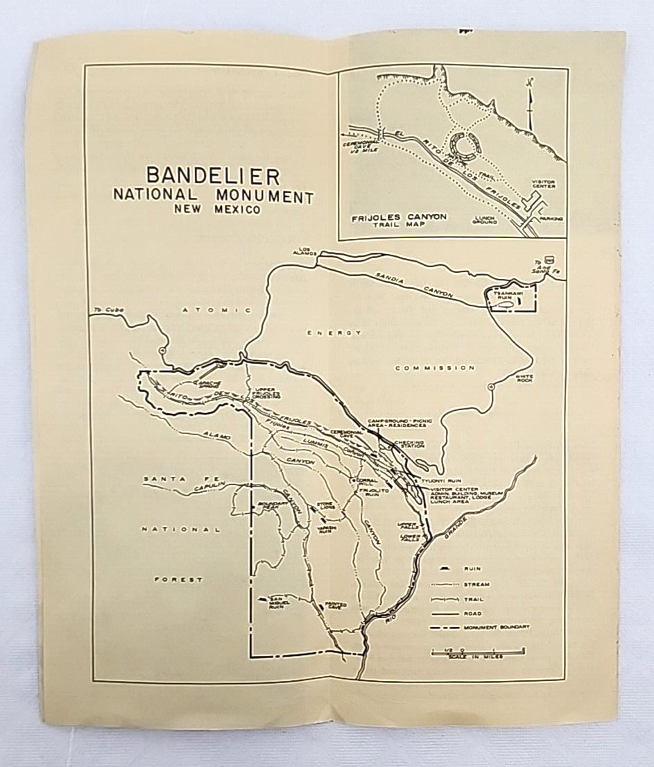 1964 Bandelier National Monument Park Brochure Map NPS New Mexico