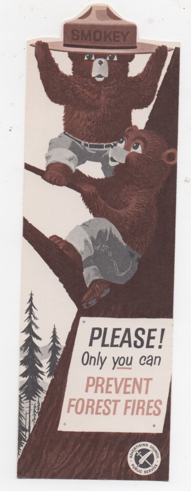 1964 US Forest Service Smokey the Bear Advertising Paper Bookmark / Ruler